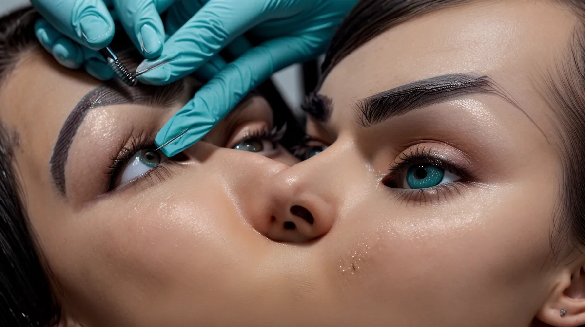 Cejas efecto polvo con tono café parejo, resultado de micropigmentación de cejas profesional